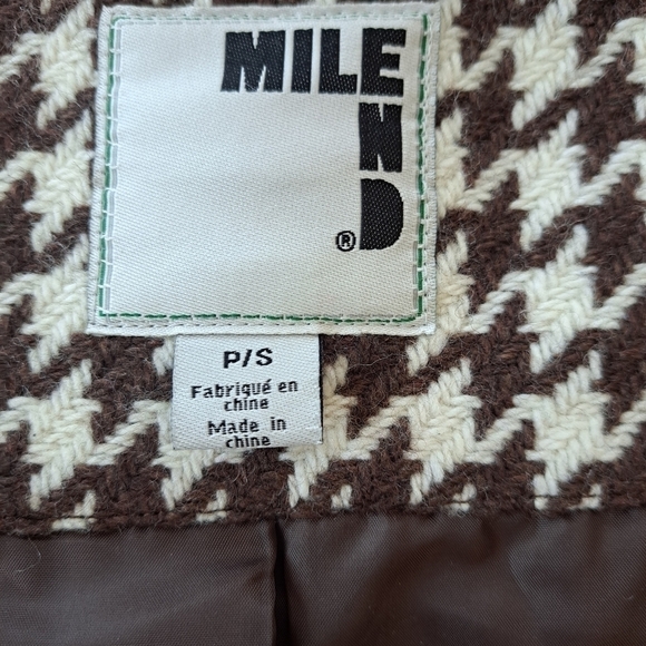 VINTAGE Mile End women's wool coat jacket houndstooth brown & white size S - Picture 9 of 16